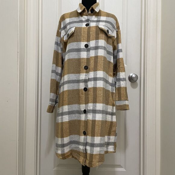 NEW‎ Pretty Garden Plaid Shacket Button Up Jacket Flannel Shirt Womens Small NWT - Picture 1 of 12